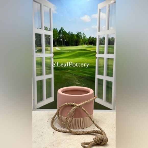 Blush Pink /Beige Ceramic Hanging Planter Pot with 21” Rope - Picture 3 of 9